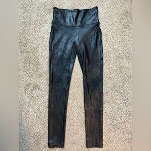 SPANX Faux Leather Leggings Black High Rise S Petite Shaping Pull On EUC